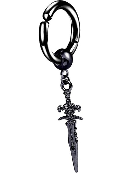 Vintage Stil Metal Uzun Dangle Küpe Huggie Hoop Erkek Kulak Klipsi Siyah 1 Adet (Yurt Dışından)