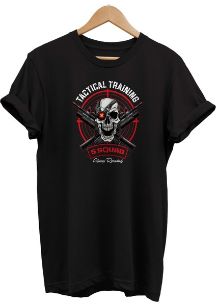 Tactical Training Baskılı %100 Pamuk Oversize T-Shirt Büyük Beden Tişört