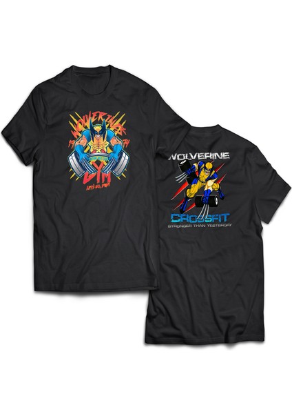 X-Men Wolverine Gym Çift Baskılı %100 Pamuk Oversize T-Shirt Büyük Beden Tişört