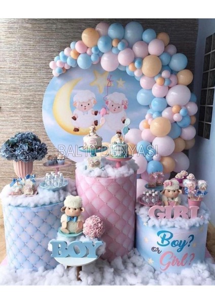 Pembe-Mavi-Ten Renk Balon Zinciri 100 Adet+5 mt Balon Zinciri