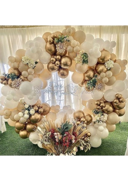 Krom Gold Beyaz ve Ten Balon Balon Seti 50 Adet+5 mt Balon Zinciri