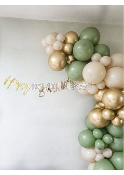 Küf Yeşili-Ten-Krom Gold Renk Balon Zinciri 50 Adet+5 mt Balon Zinciri