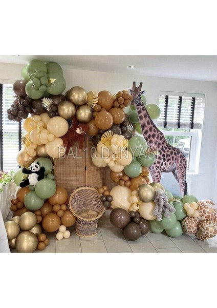 Krom Gold Küf Yeşili Karamel Çikolata Kahve ve Ten Rengi Balon Zinciri 70 Adet+5 mt Balon Zinciri