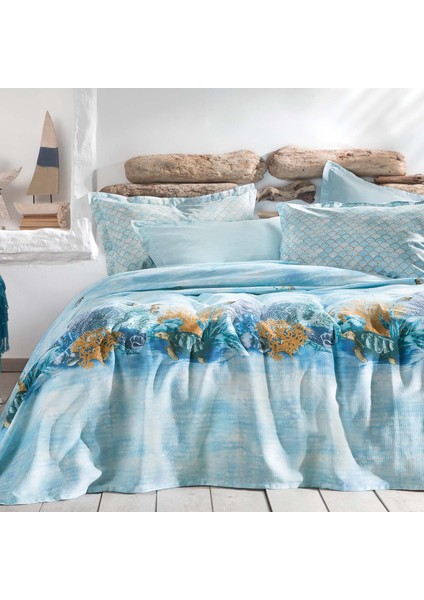 Bedding Aquamarine Tek Kişilik Pike Takımı - Turkuaz