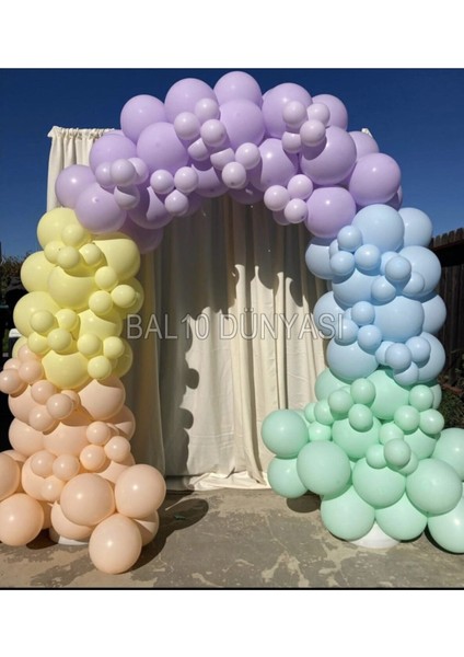 Mint Yeşili-Ten-Lila-Sarı ve Mavi Renk Balon Zinciri 50 Adet+5 mt Balon Zinciri