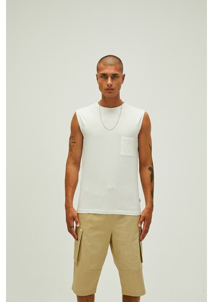 22.01.23.002_Tribe Tank-Top Düz Yaka Normal Kalıp Düz Kırık Beyaz Erkek Atlet