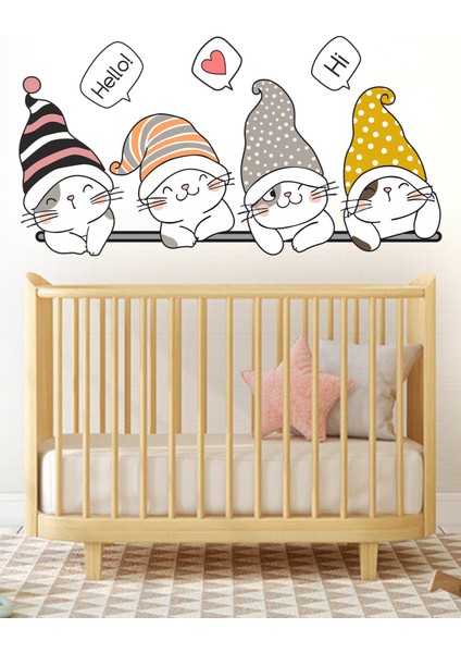 Çocuk Odası Kapı Kenarı Dolap Duvar ve Çok Amaçlı Sticker Sevimli Kedicikler