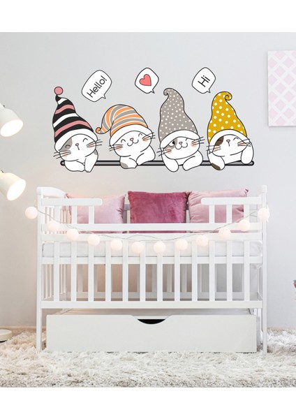 Çocuk Odası Kapı Kenarı Dolap Duvar ve Çok Amaçlı Sticker Sevimli Kedicikler fırsatları