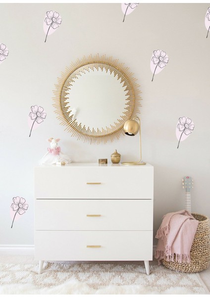 Mini Papatya Lila Çizgisel Duvar Sticker Set