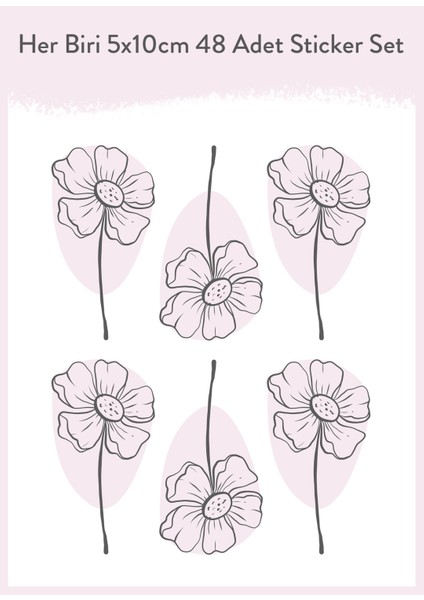 Mini Papatya Lila Çizgisel Duvar Sticker Set fiyatları