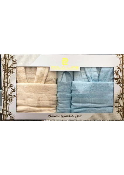 Bambu 6 Parça Aile Bornoz Seti - Krem Turkuaz