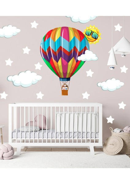 Renkli Uçan Balon Bulutlar ve Yıldızlar Çocuk Odası Çok Amaçlı Duvar Sticker