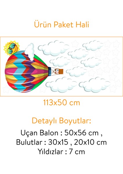 Renkli Uçan Balon Bulutlar ve Yıldızlar Çocuk Odası Çok Amaçlı Duvar Sticker