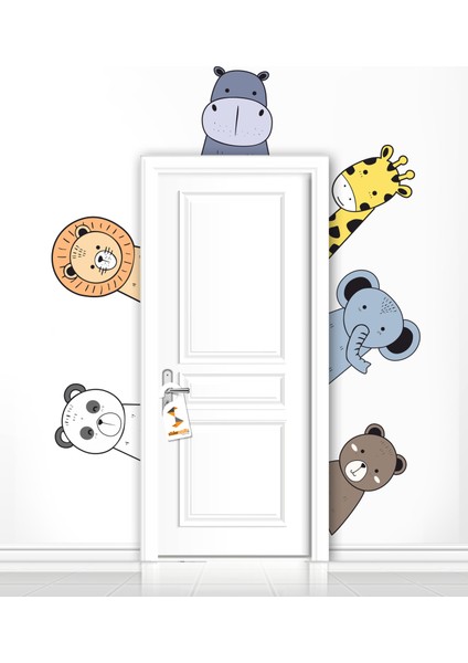 Sevimli Afrika Hayvanları Safari Çocuk Odası Dekoratif Kapı Kenarı, Dolap, Duvar Çok Amaçlı Sticker