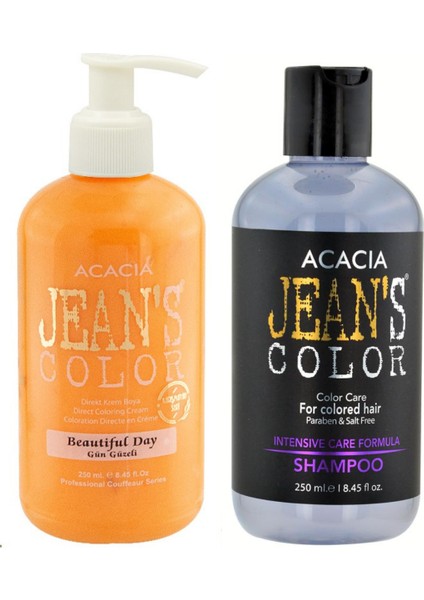 Acacia Jeans Color Boya Koruyucu Şampuan 250 ml ve Renkli Saç Boyası Gün Güzeli 250 ml