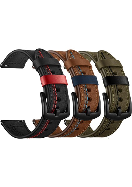 Realme Watch / C4U K1 Akıllı Saat Dikişli Deri Kordon KRD-19 20mm Siyah