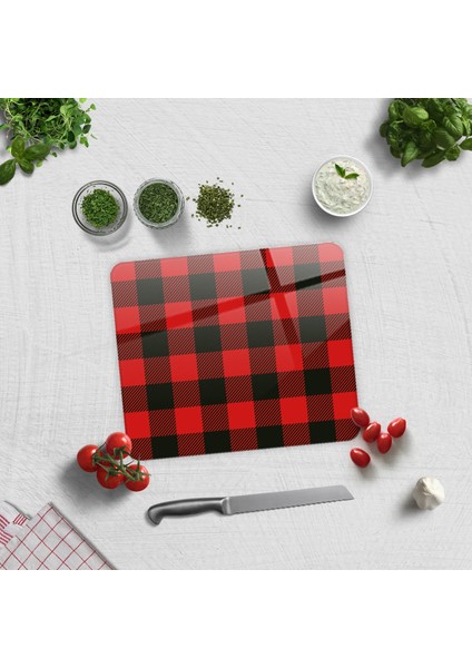 Cam Kesme Tahtası - Cam Kesme Tablası | Ekose Desen | 29cm x 34cm
