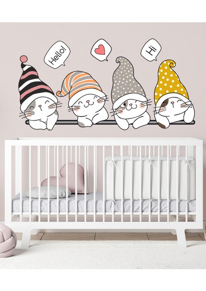 Çocuk Odası Kapı Kenarı Dolap Duvar ve Çok Amaçlı Sticker Sevimli Kedicikler modelleri