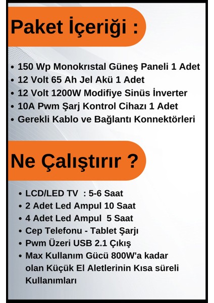 N&D Lighting Tv+Aydınlatma Venti Mono Solar Paket 220 Volt -1,2kwp