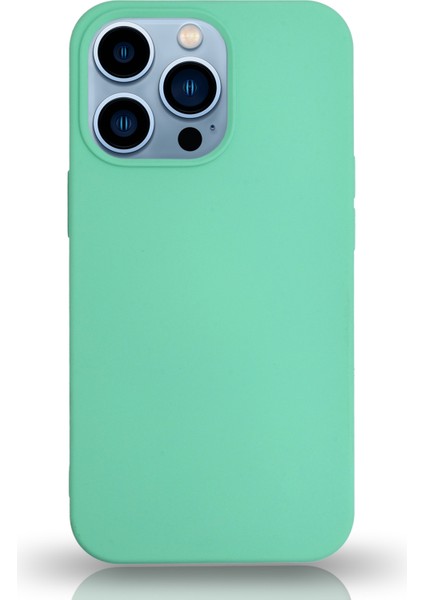Apple iPhone 13 Pro Max Silikon Kılıf Altı Kapalı Içi Kadife Lansman Arka Kapak - Su Yeşili