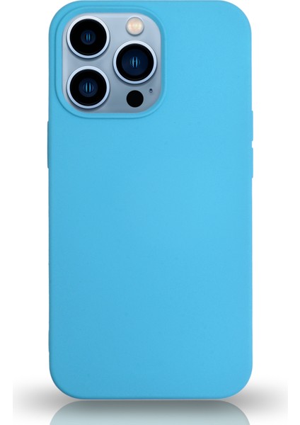 Apple iPhone 13 Pro Max Silikon Kılıf Altı Kapalı Içi Kadife Lansman Arka Kapak - Açık Mavi