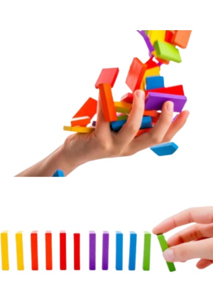 Renkli Ahşap Domino Taşları 150 Parça Eğitici Domino Oyunu