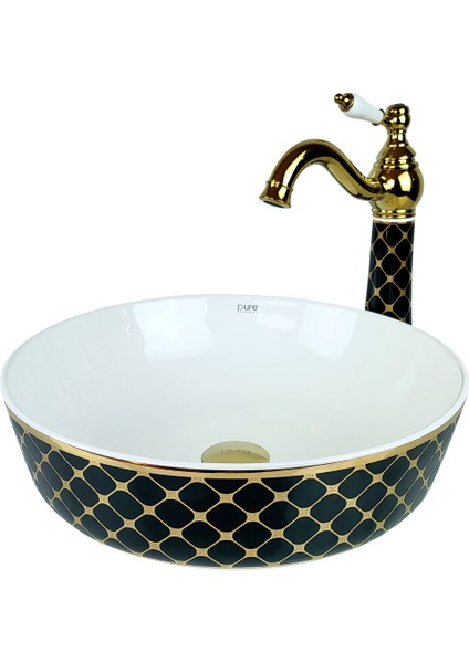 Geometrık Siyah Gold Çanak Lavabo TR-135