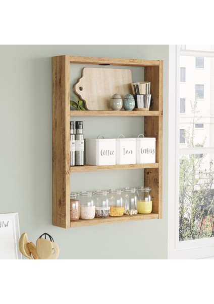 Pera 3'lü Duvar Rafı Mutfak Banyo Rafı Atlantik Çam Pr1-A