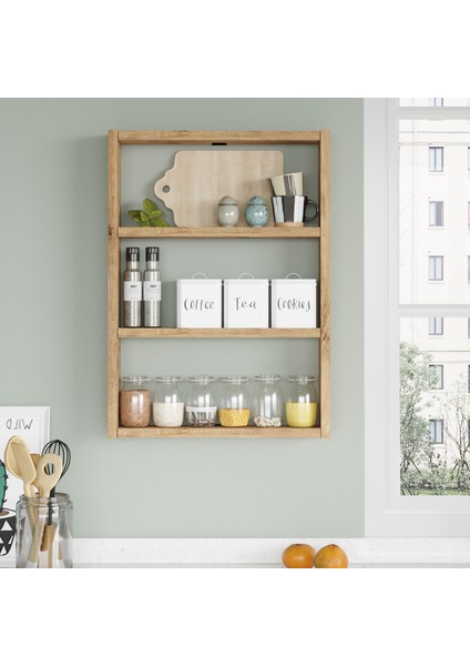Pera 3'lü Duvar Rafı Mutfak Banyo Rafı Atlantik Çam Pr1-A fiyatları