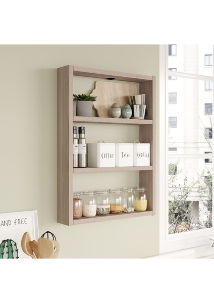Pera 3'lü Duvar Rafı Mutfak Banyo Rafı Meşe Pr1-O