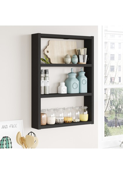 Pera 3'lü Duvar Rafı Mutfak Banyo Rafı Lareks Siyah Pr1-Lb
