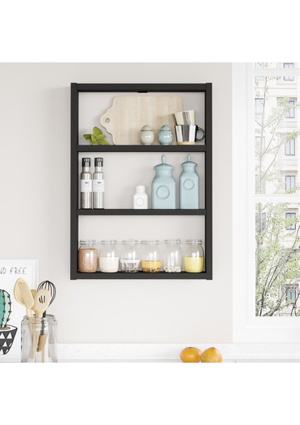 Pera 3'lü Duvar Rafı Mutfak Banyo Rafı Lareks Siyah Pr1-Lb fiyatları