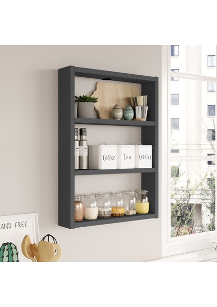Pera 3'lü Duvar Rafı Mutfak Banyo Rafı Antrasit Pr1-An