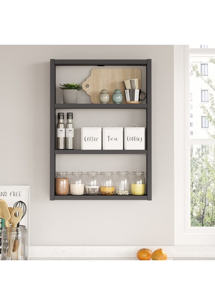 Pera 3'lü Duvar Rafı Mutfak Banyo Rafı Antrasit Pr1-An fiyatları