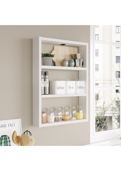Pera 3'lü Duvar Rafı Mutfak Banyo Rafı Beyaz Pr1-W