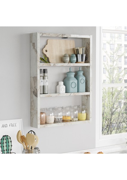 Pera 3'lü Duvar Rafı Mutfak Banyo Rafı Mermer Pr1-Ef