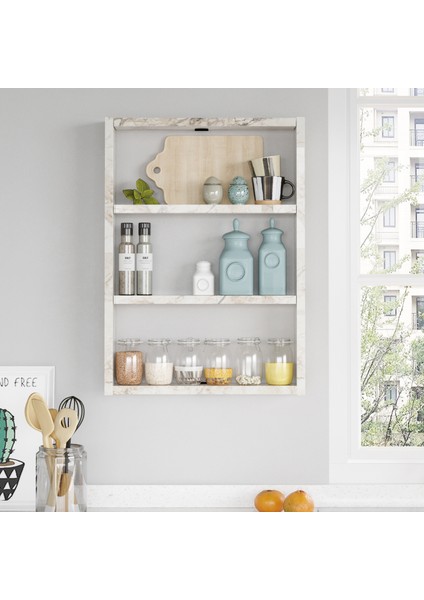 Pera 3'lü Duvar Rafı Mutfak Banyo Rafı Mermer Pr1-Ef fiyatları