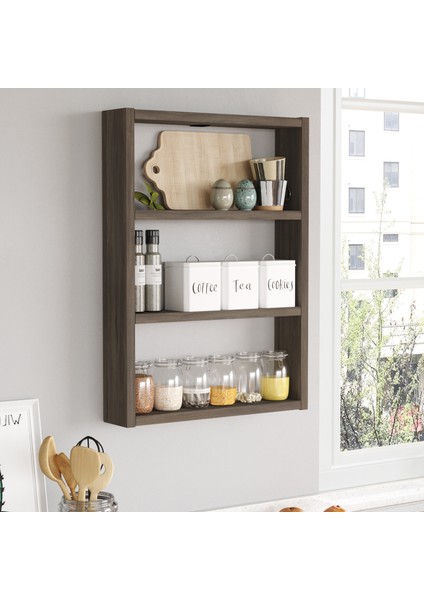 Pera 3'lü Duvar Rafı Mutfak Banyo Rafı Kahve Pr1-Cu