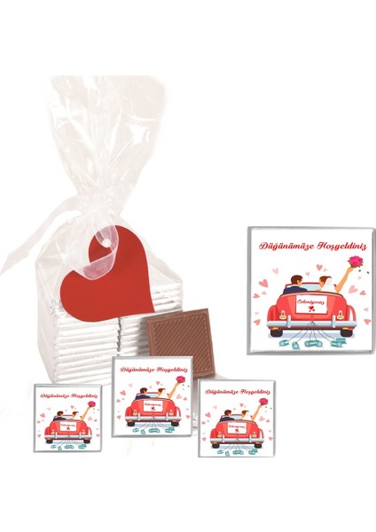 Madlen Çikolata Sargılı Düğünümüze Hoşgeldiniz Agrand Marka 70 Adet Jelatin Poşetli Kalpli Etiketli