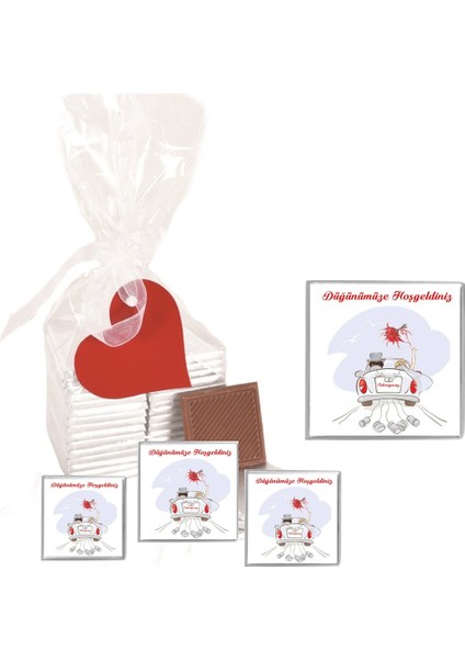 Madlen Çikolata Sargılı Düğünümüze Hoşgeldiniz Agrand Marka 70 Adet Jelatin Poşetli Kalpli Etiketli