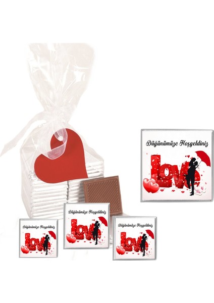 Madlen Çikolata Sargılı Düğünümüze Hoşgeldiniz Agrand Marka 70 Adet Jelatin Poşetli Kalpli Etiketli