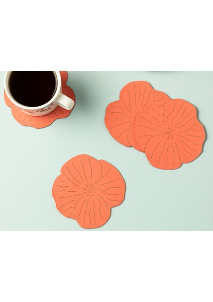 Blossom Suni Deri 4'lü Bardak Altlığı 10 cm Açık Pembe