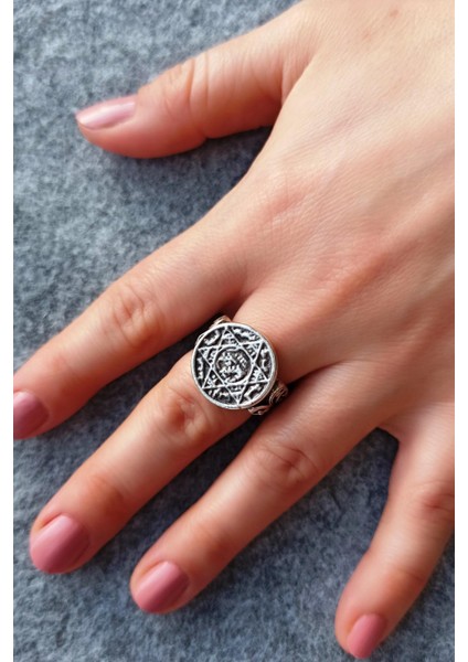 Antik Gümüş Kaplama Süleyman Mührü Davut Yıldızı Ayarlanabilir Yüzük fiyatları