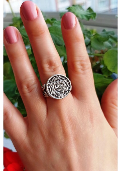Antik Gümüş Kaplama Süleyman Mührü Davut Yıldızı Ayarlanabilir Yüzük modelleri