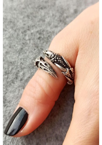 Antik Gümüş Kaplama Büyük Pençe Şekilli El Yapımı Ayarlanabilir Erkek Yüzük fiyatları
