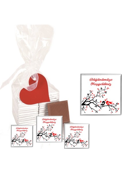 Madlen Çikolata Sargılı Düğünümüze Hoşgeldiniz Agrand Marka 70 Adet Jelatin Poşetli Kalpli Etiketli