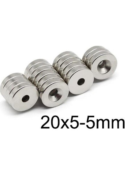 20X5-5MM Havşa Delikli Neodyum Güçlü Mıknatıs - Neodim Magnet