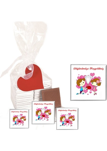 Madlen Çikolata Sargılı Düğünümüze Hoşgeldiniz Agrand Marka 70 Adet Jelatin Poşetli Kalpli Etiketli