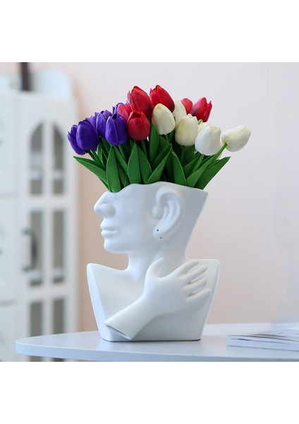 Insan Kafası Yüz Vazo Çiçek Vazo Sanat Çiçek Düzenleme Masaüstü Dekor Beyaz fırsatları