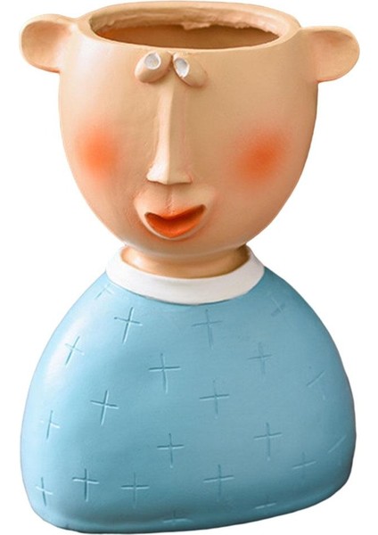 Insan Kafası Heykeli Ekici Etli Kaktüs Bitki Pot Saksı Ev Dekor Mavi